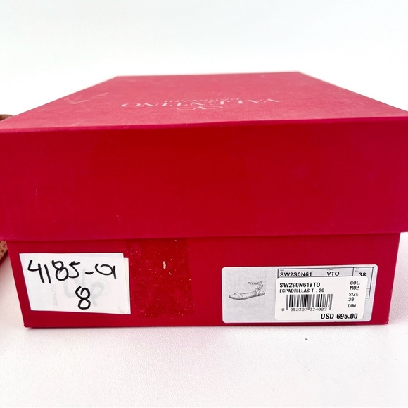 VALENTINO GARAVANI | Black Leather Rockstud Ankle Wrap Flat Espadrille Sandals 8 - Picture 13 of 13